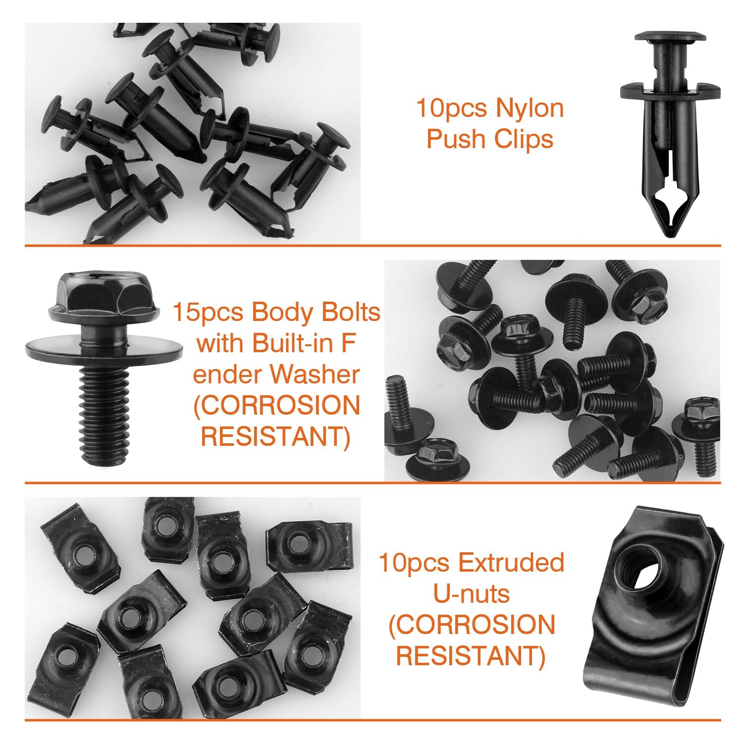 Body Truck Bolts U-nut Clips Clips M6-1.0 Bolts thread M6-1.0x20mm long 10mm hex