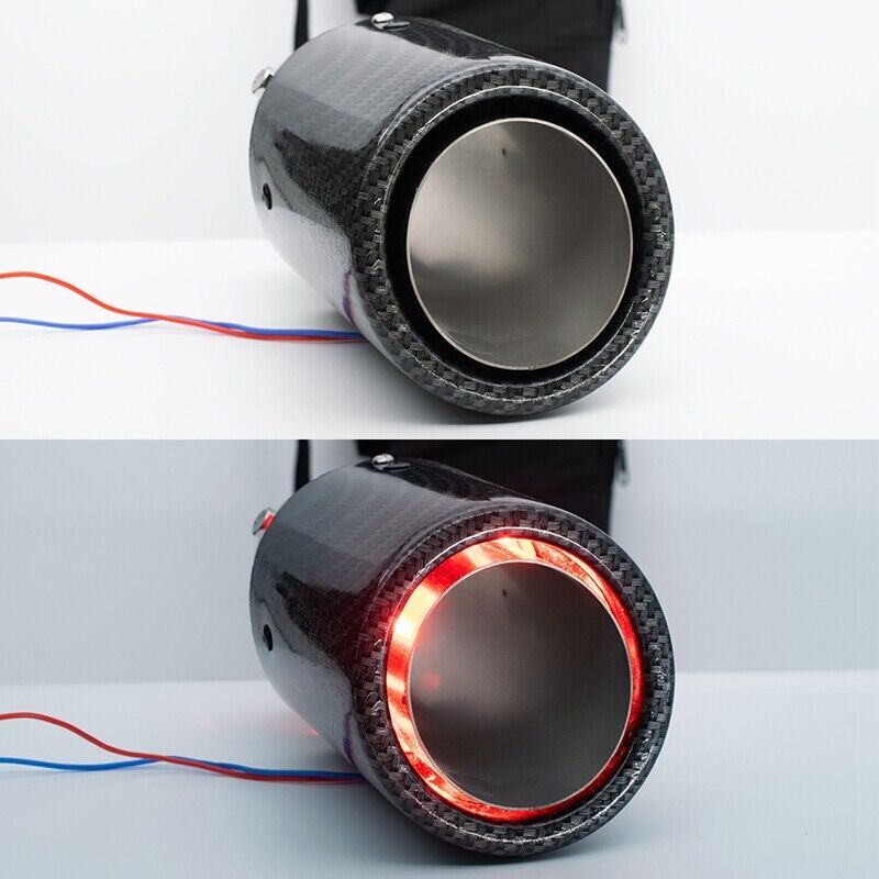 2Pcs Inlet Car Muffler Exhaust Tip Tail Pipe LED Lights Carbon Fiber Accessories