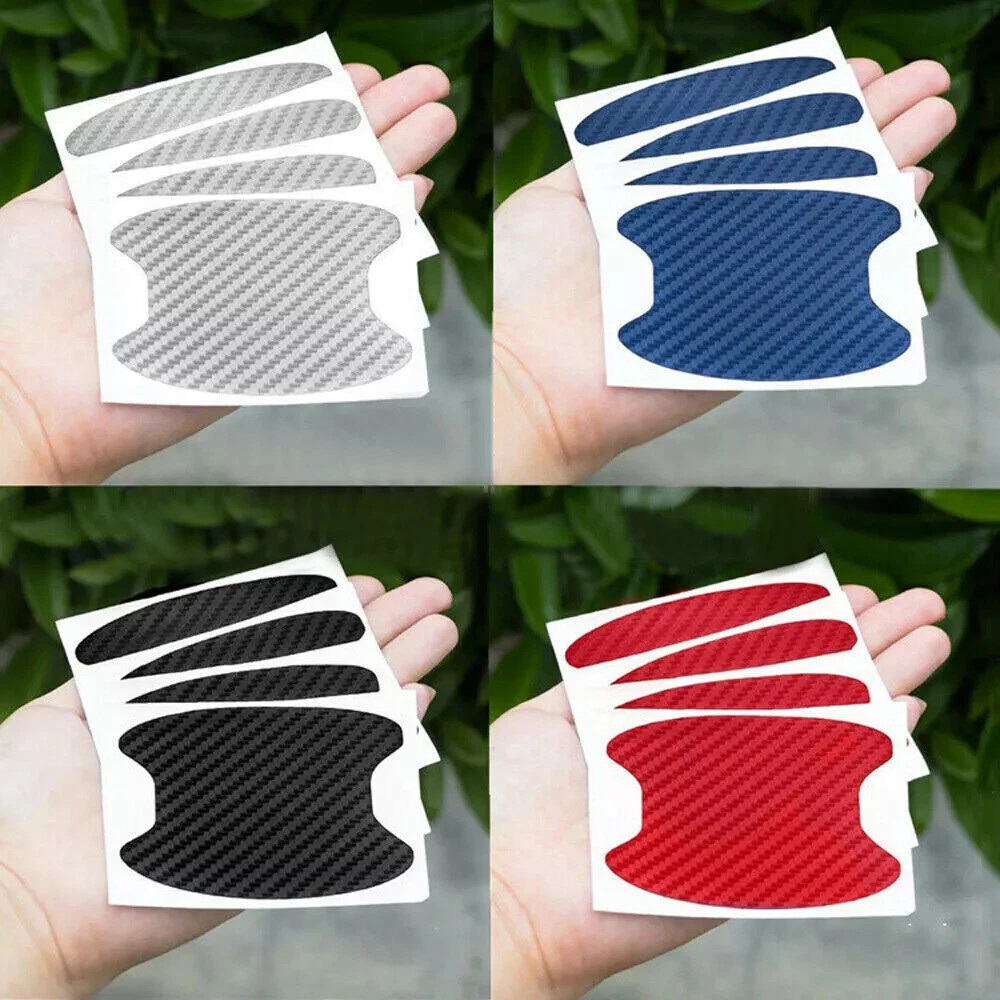 Red Carbon Fiber Car Door Handle Protector Film Anti Scratch Sticker 4PCs Set