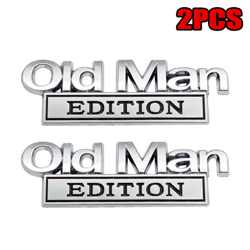2x Silver Black Metal Old Man Edition Side Rear Front Hood Trunk Emblem 3D Badge
