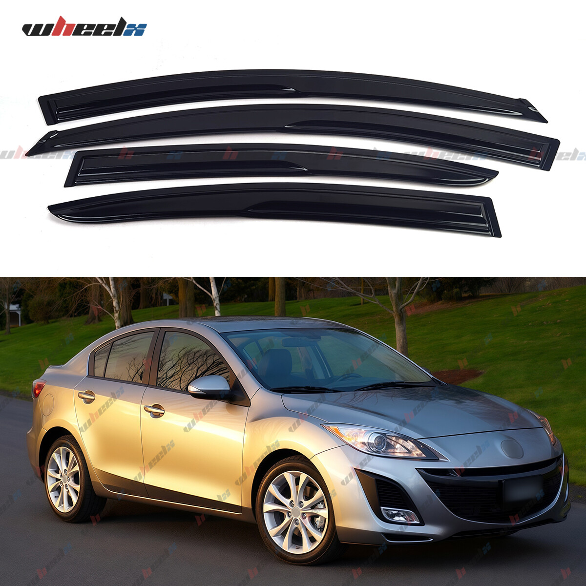 For 2010-2013 Mazda 3 Sedan JDM Mugen Style Window Visors Rain Guards Deflectors