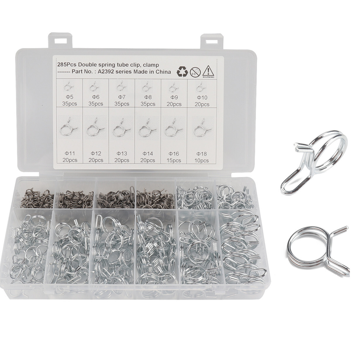 Car Clips Double Wire Hose Fuel Line Tube Spring Clamps Assortment Kits 285Pcs
