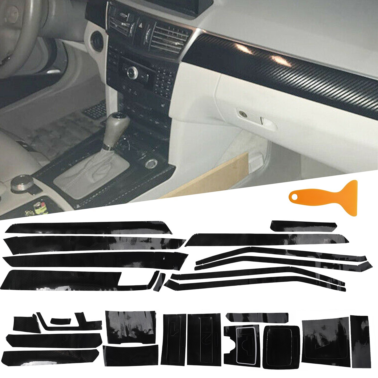 1Set For Mercedes For Benz Class E W212 5D Carbon Fiber Interior DIY Trim Decals