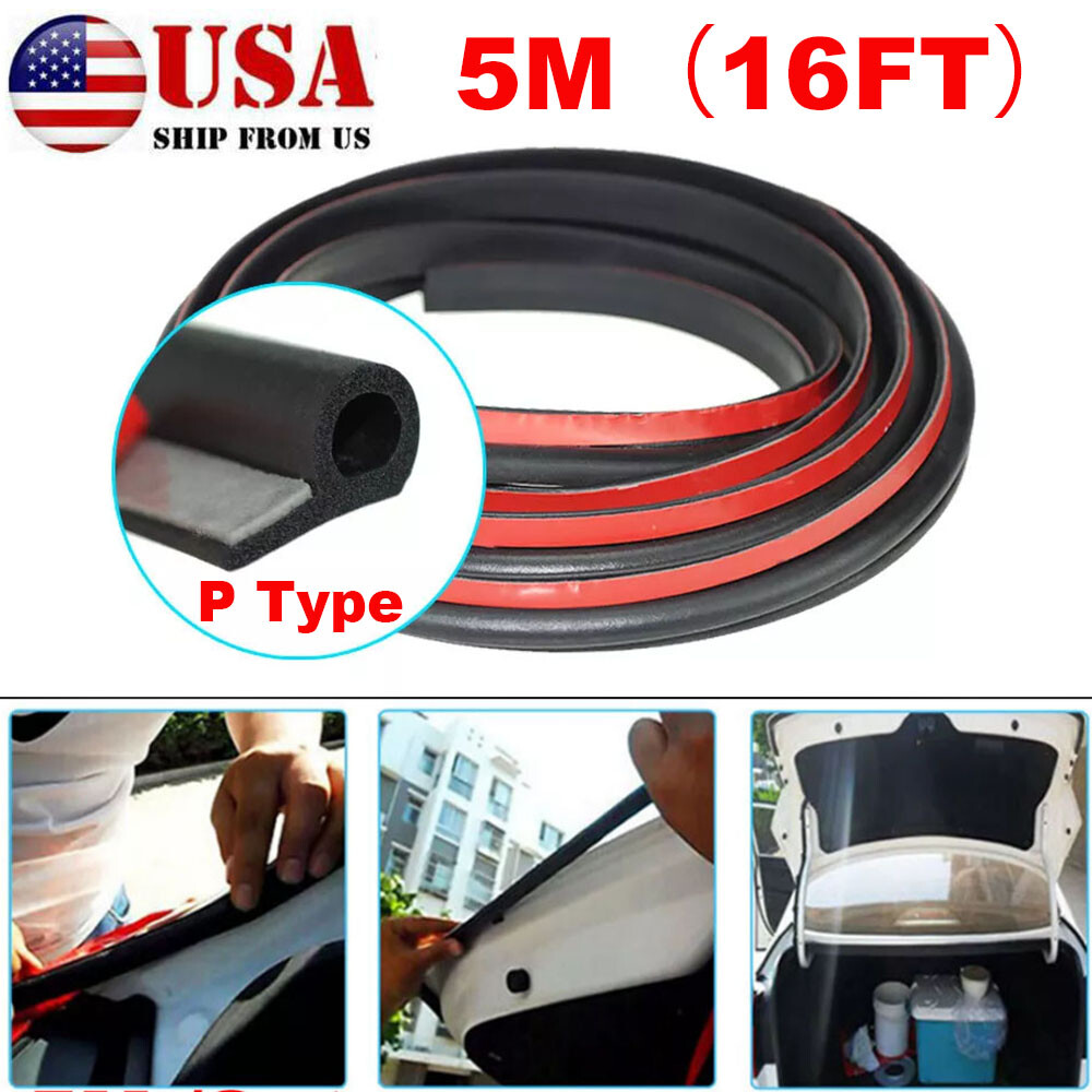 16FT 5M Car Door Trim Sealing P Shape Rubber Strip Seal Weatherstrip Universal