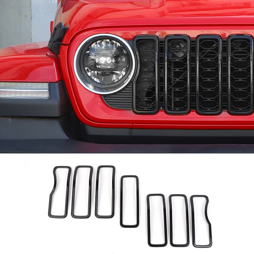7pcs Front Grille Grill Inserts Cover Trim Decors For Jeep Wrangler JL 2024+ ABS