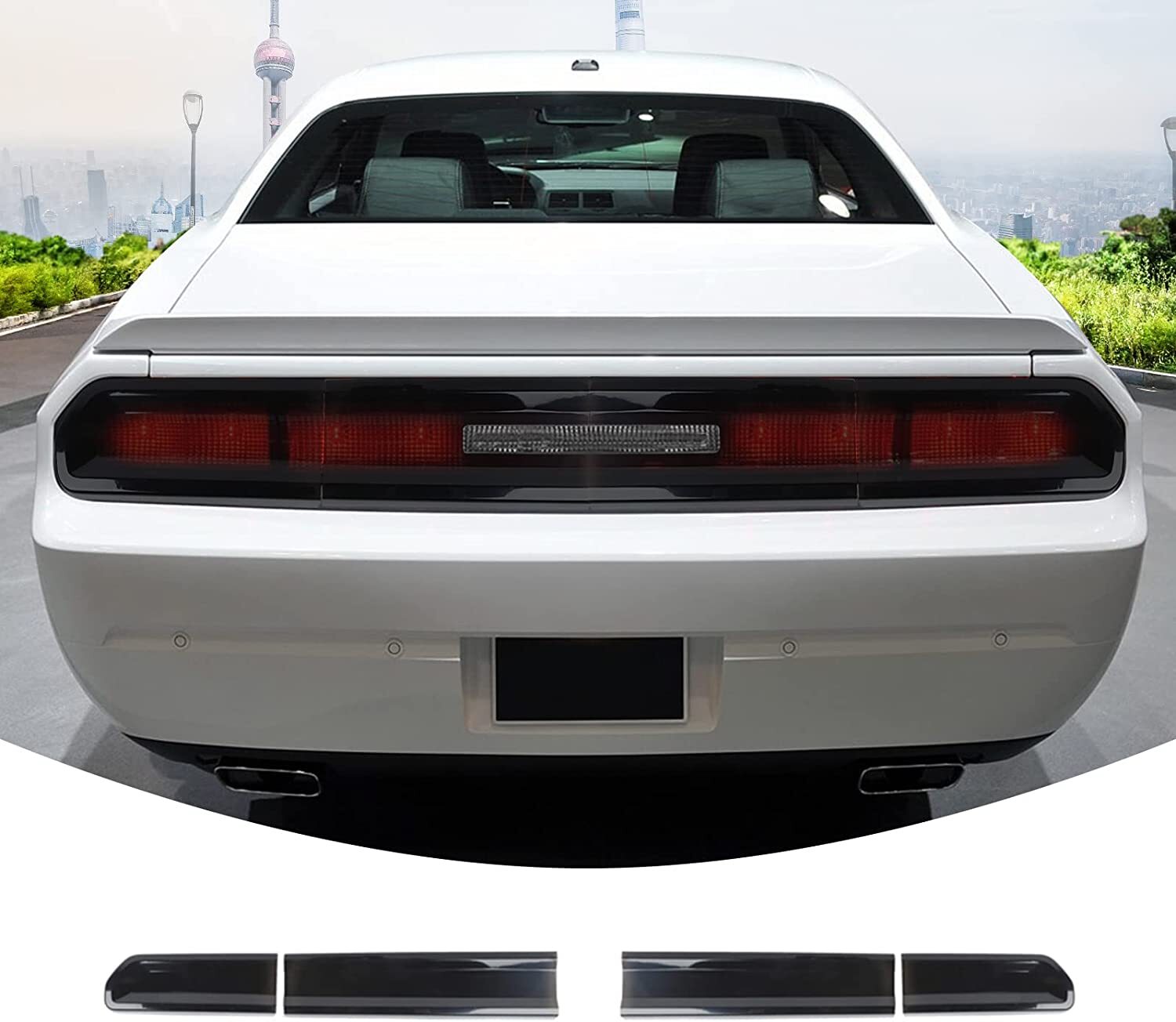 Smoked Taillight Lamp Cover Rear Light Guard Trim for Dodge Challenger 09-14 ABS