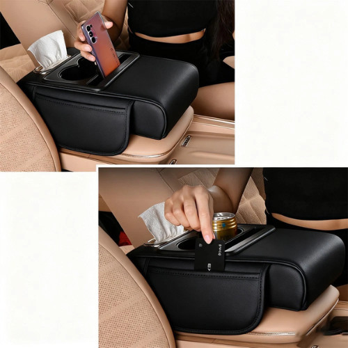 Car Armrest Cushion Center Console Cover with Cup Holder,Tissue Box,Phone Holder