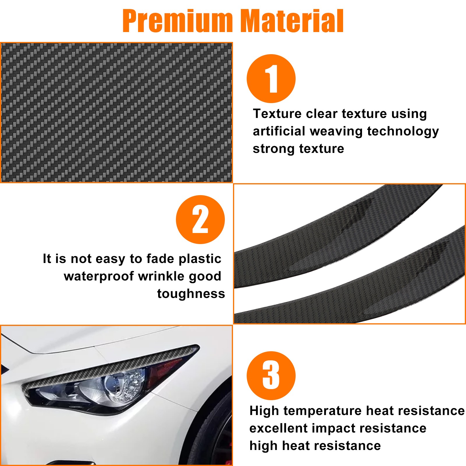 Carbon Fiber Headlight Eyelid Trim Cover Car Eyebrows For INFINITI Q50 2014-2022