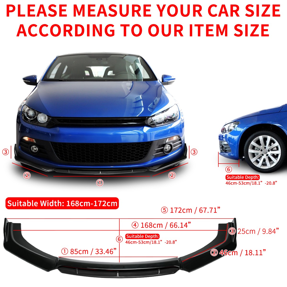 For Cadillac CT4 CT5 CT6 Front Bumper Lip Splitters Spoiler Body Kit Gloss Black
