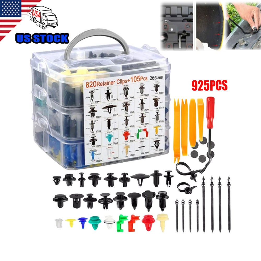 925PCS Car Trim Clips Set With Removal Tool Door Trim Panel Bumper Fastener Clip
