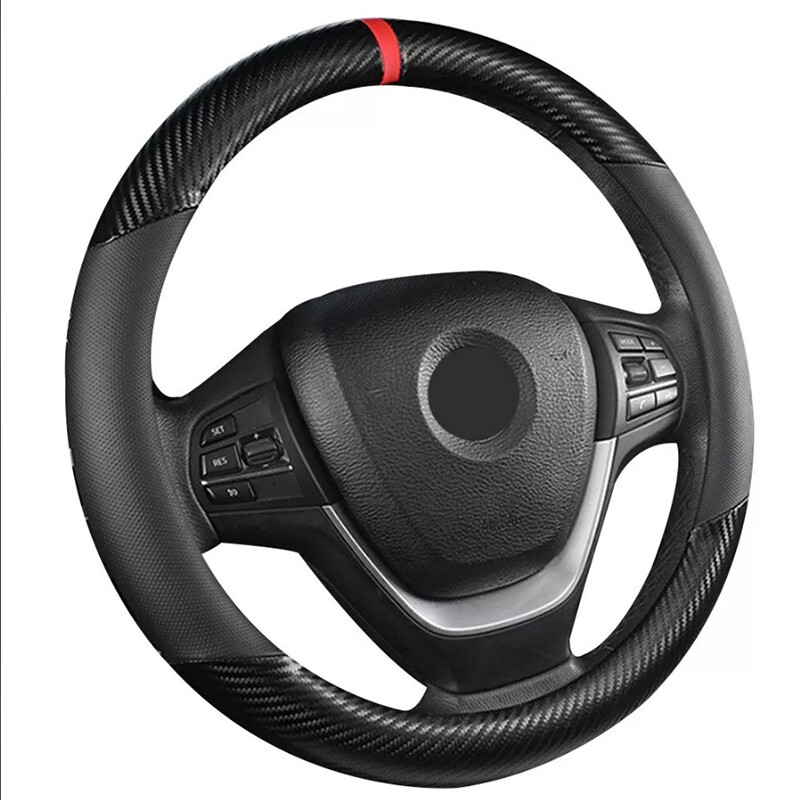 For Ford Car Steering Wheel Cover Carbon Fiber Pu Leather Anti-slip Accessories