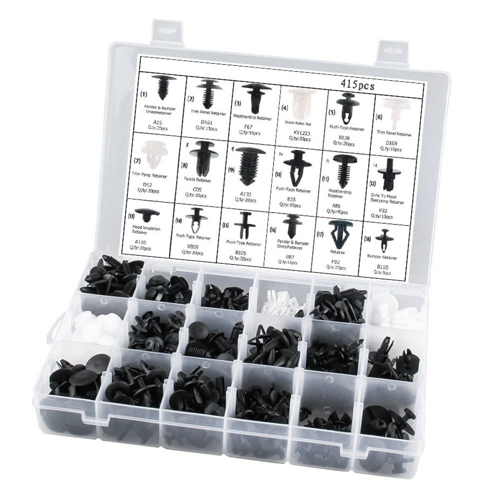 415pc Plastic Rivets Fastener Car Fender Push Bumper Pin Clip+Free Remover Tool