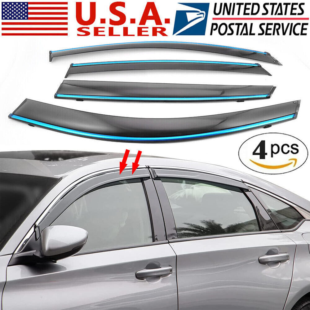 For 2018-2021 Honda Accord Chrome Trim Window Visor Sun Rain Guards Deflector