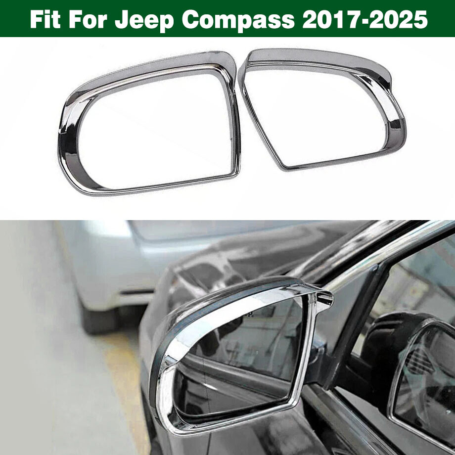 2PC Chrome Rearview Mirror Rain Eyebrow Trim Molding For Jeep Compass 2017-2025