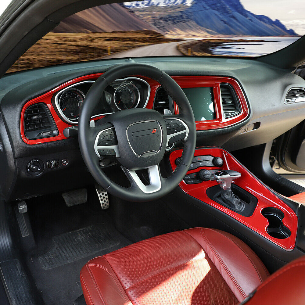 5X Red Central Control Panel Dashboard Gear Shift Cover Trim for Challenger 15+