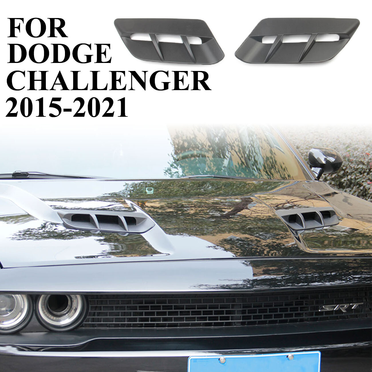 Black Matte Engine Hood Air Outlet Vent Cover Trim For Challenger 2015-2023 Sxt