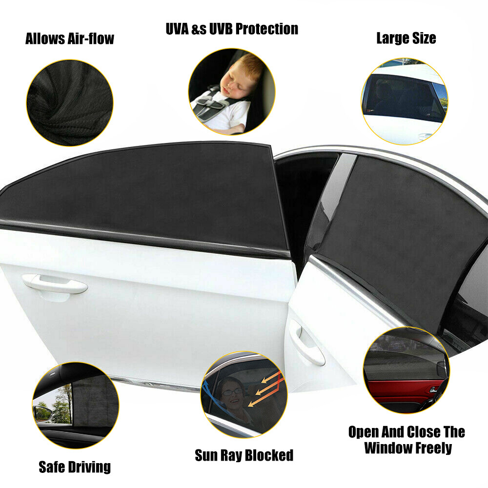 4PCS Car Window Screen Mesh Cover Privacy Mosquito Bugs Net Sun UV Protection