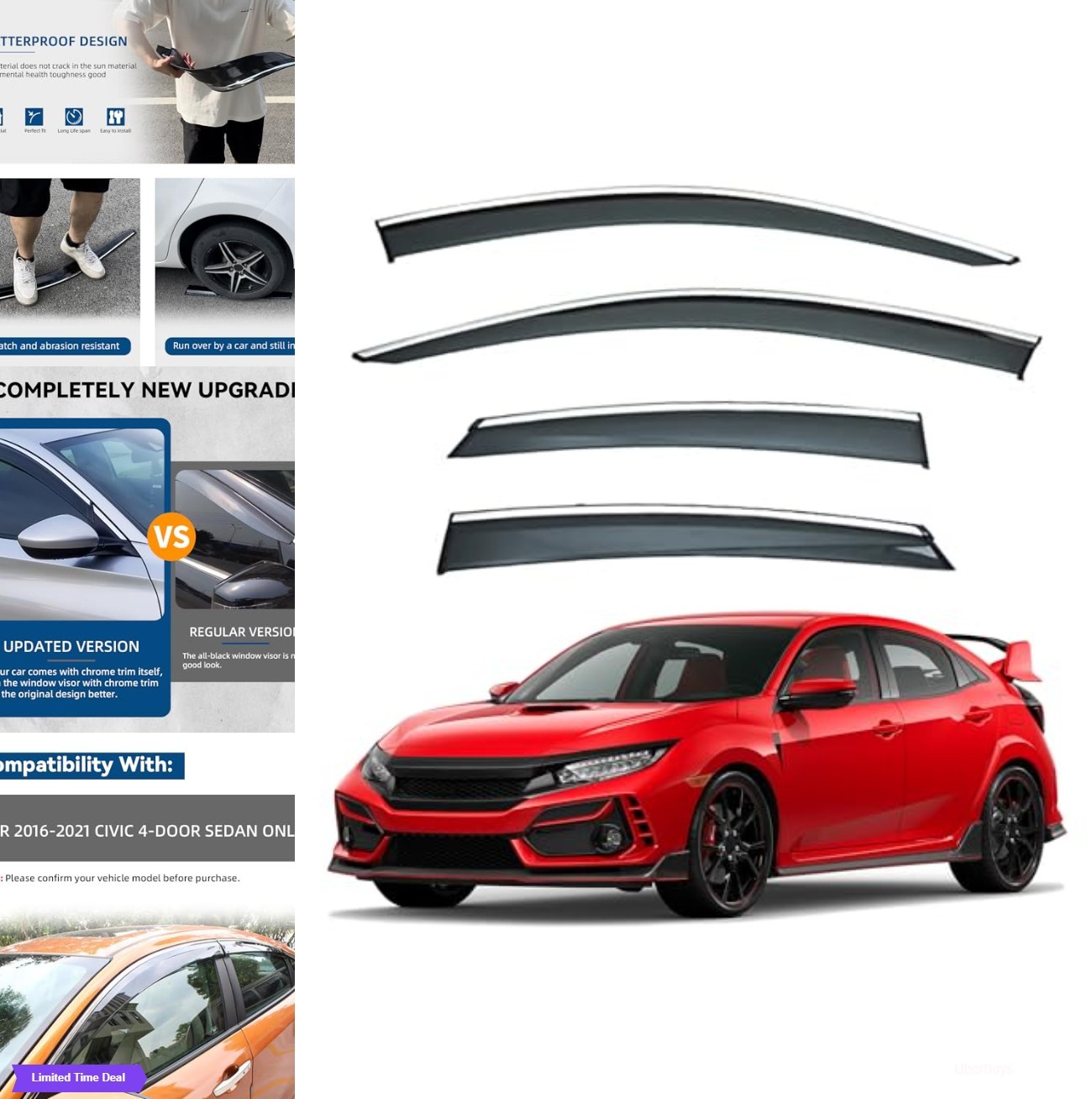 Window Visors Rain Guards 4 Piece Smoke Tint Chrome Trim Tape On Exterior Mount