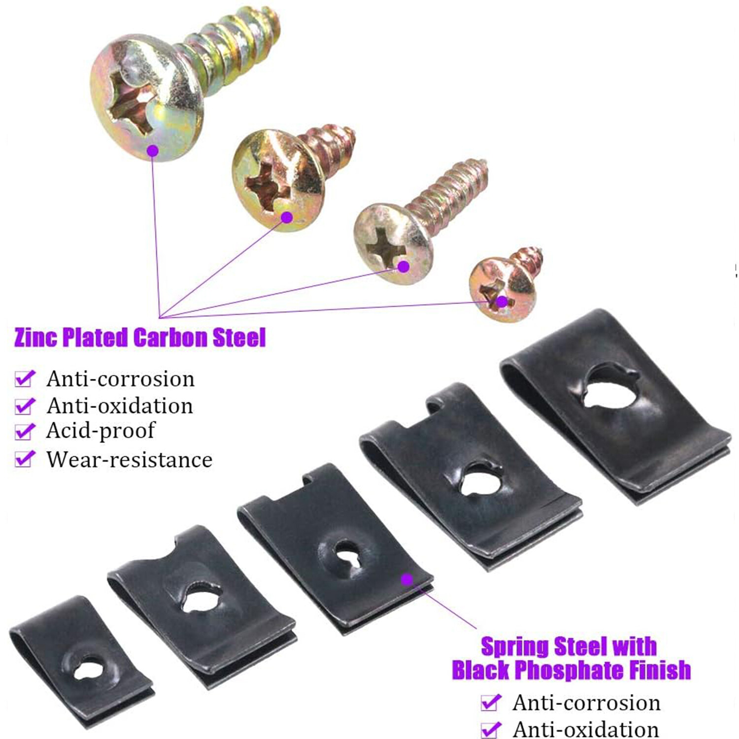 170x Car U-Clip Kit U Nut & Screw Replacement Parts for Dash Door Panel interior