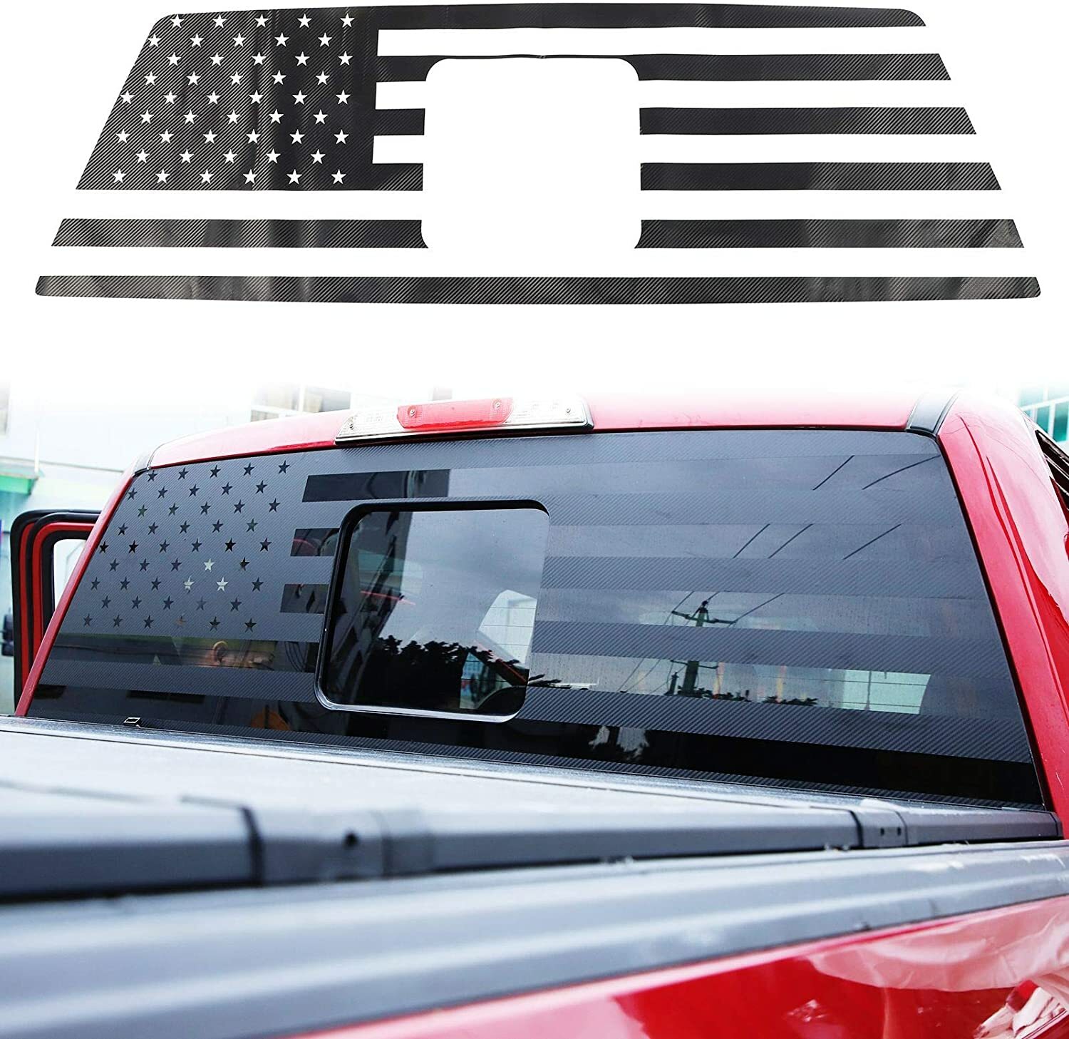 US-Flag Exterior Rear Window Trim Sticker Decal for Ford F150 2015+ Carbon Fiber