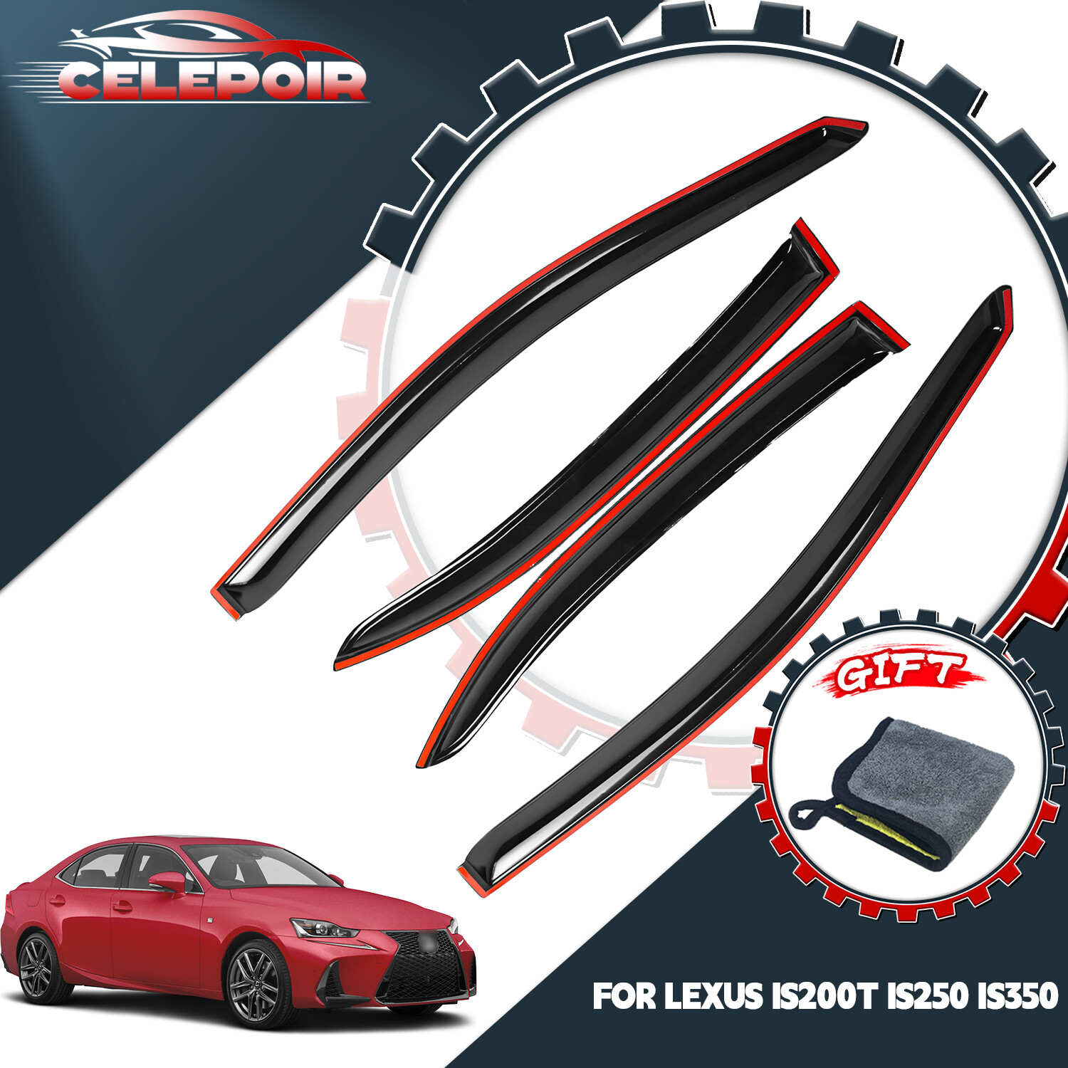 For 2014-2020 Lexus IS200t IS250 IS350 Slim Style Window Visors Rain Guard