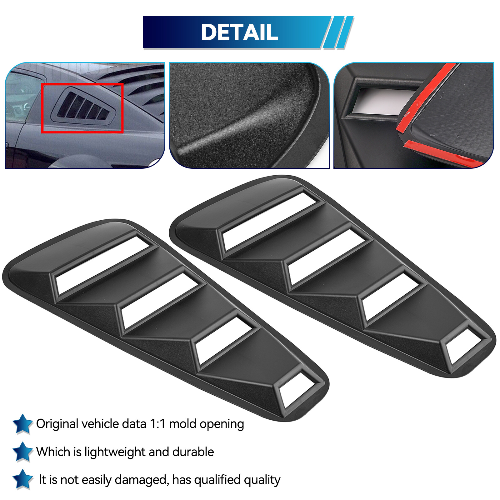 2Pcs 1/4 Quarter Side Window Louvers Scoop Vent Cover For Ford Mustang 2005-2014