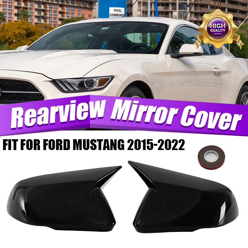 GLOSS BLACK SIDE MIRROR COVERS Cap FOR 2015-2022 FORD MUSTANG WITH LED SIGNAL GT