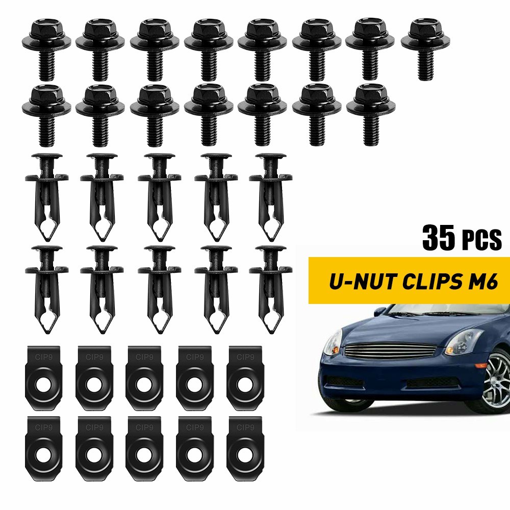 Universal for Body Bolts & U-nut Clips – M6 35PCS Engine Cover Undertray Screws