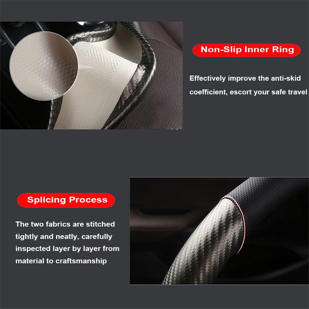 Carbon Black Leather Car Steering Wheel Cover Breathable&Non-slip Accessories