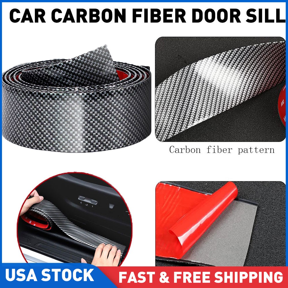Red Car Door Protector Sill Scuff Cover Sticker Anti-scratch Carbon Fiber Strip