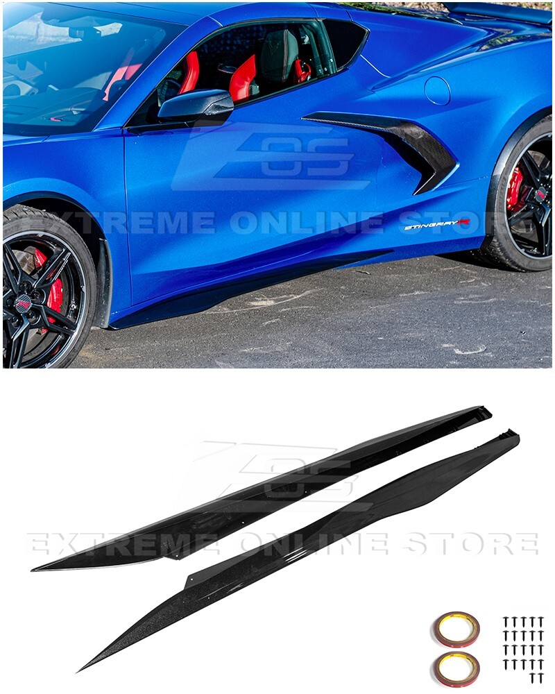 For 20-Up Corvette C8 | Z06 Style CARBON FLASH METALLIC Side Skirts Rocker Panel