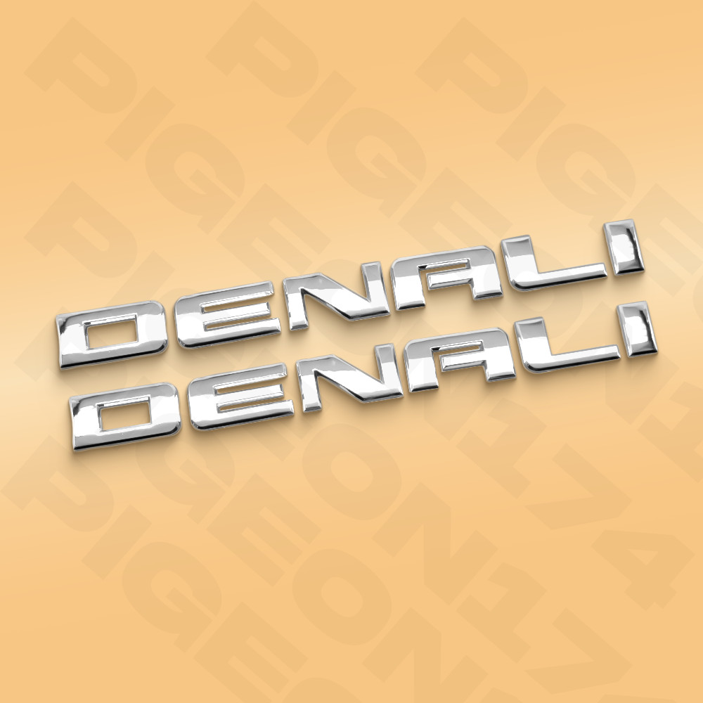 2 Chrome Denali Side Emblem Letters For SIERRA YUKON ACADIA Door Tailgate Badge