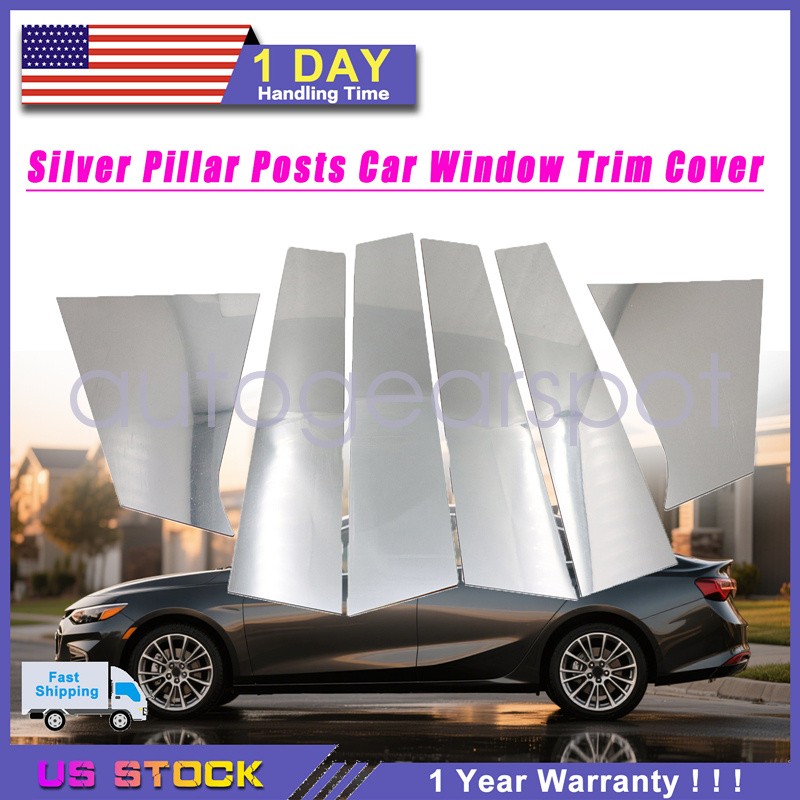 3PAIR Silver Pillar Posts Car Window Trim Cover For 2024 Chevrolet Malibu 2020