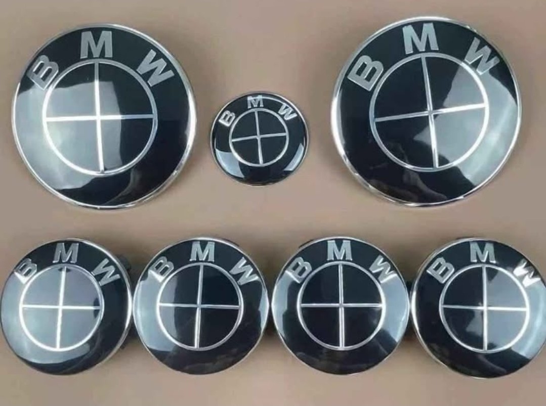 7X B-M-W Black 68mm Steering Wheel Front Hood Rear Truck Emblem Wheel HubCaps