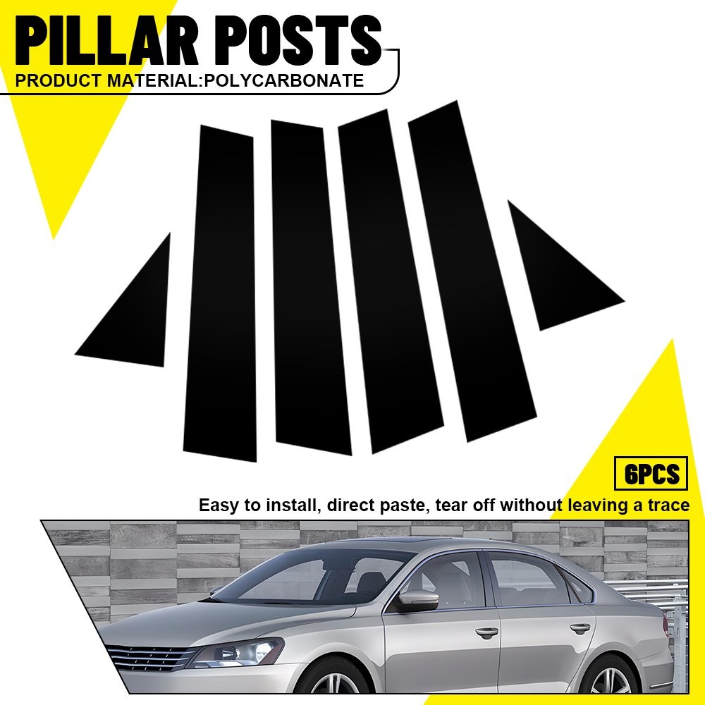 6PCS For 2011-19 Volkswagen Passat Glossy Black Pillar Post Door Trim Decor US N