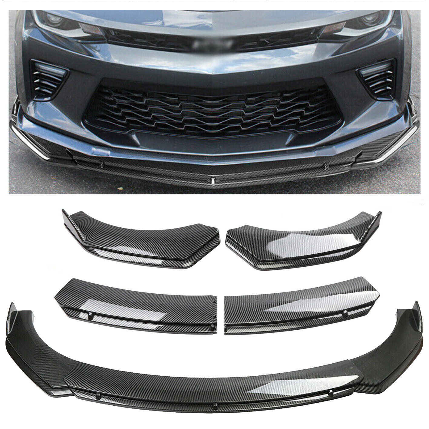 For Camro Carbon Fiber Style Front Bumper Lip Splitter Spoiler Body Kits
