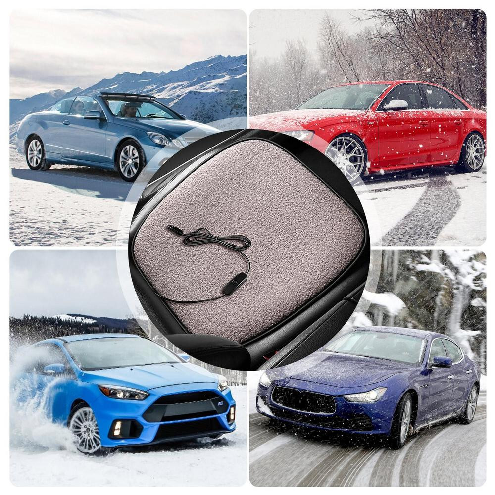 Car Thermostat Heating Cushion USB Heated Seat Pad Lamb Velvet Gray Fit Winter