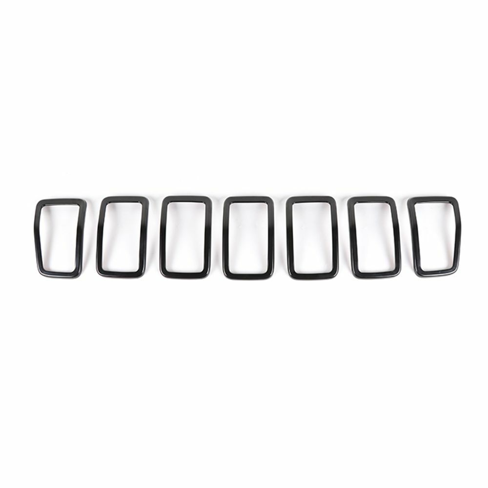 7PCS Front Grille Mesh Insert Decor Ring Trim Black ABS For Jeep Cherokee 2019+