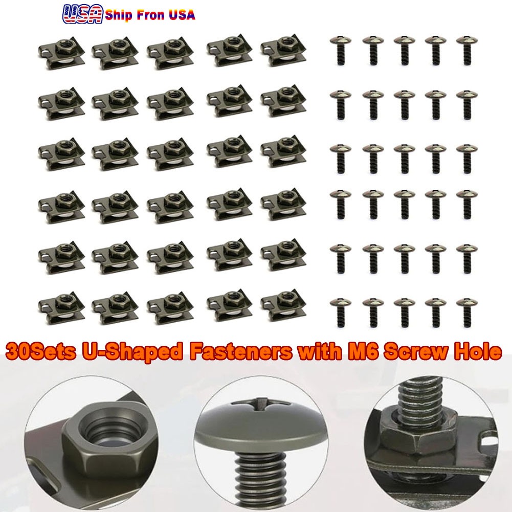 30SET Automotive U Tape Clip Fastener Kit Self-Tapping Screw Body Shell Panel M6