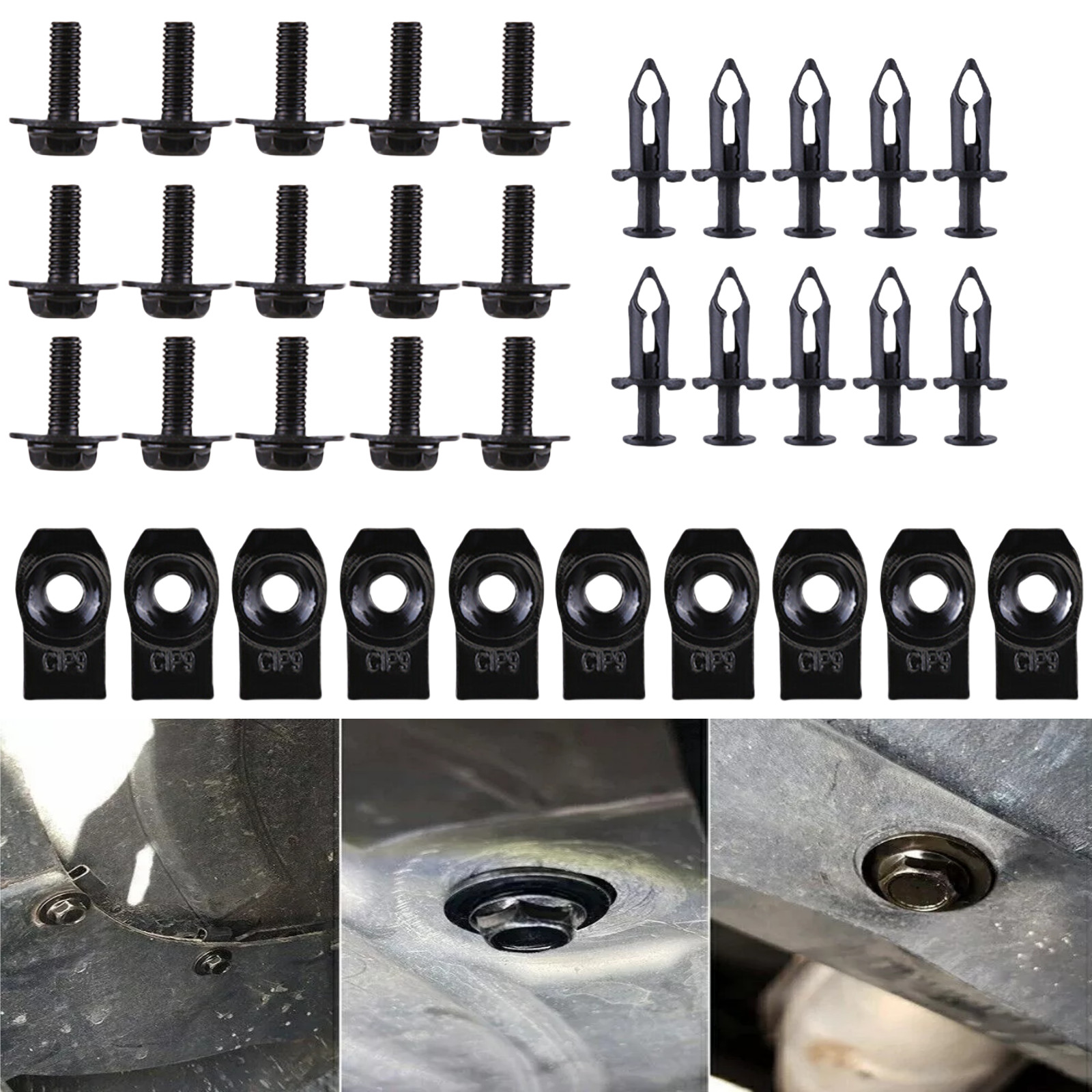 35PCS Bolts U-nut Clips For Dodge Engine Under Cover Splash Shield Guard M6