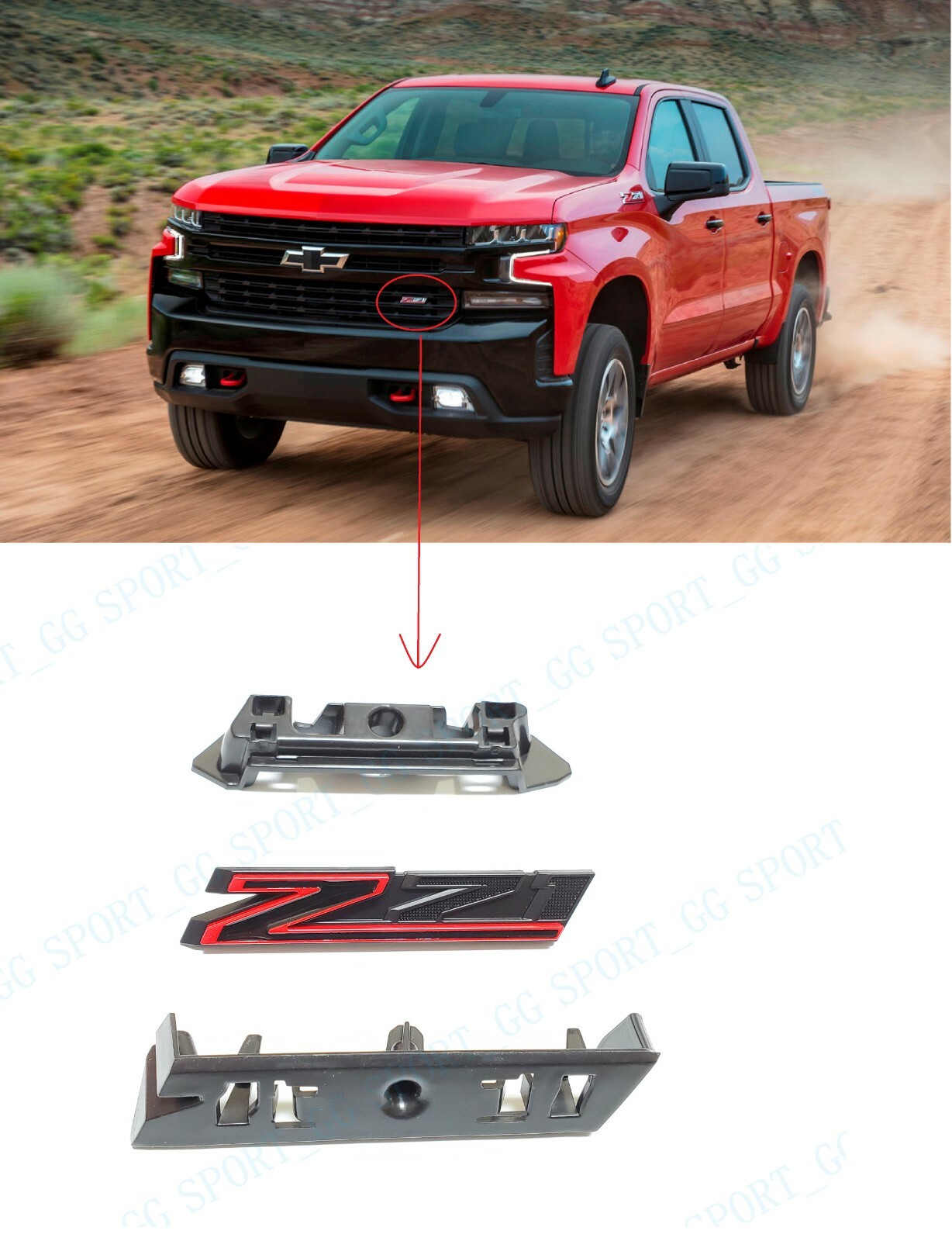 2019-2021 Chevrolet Silverado 1500 Z71 Grille Emblem 84384428 OEM Black red