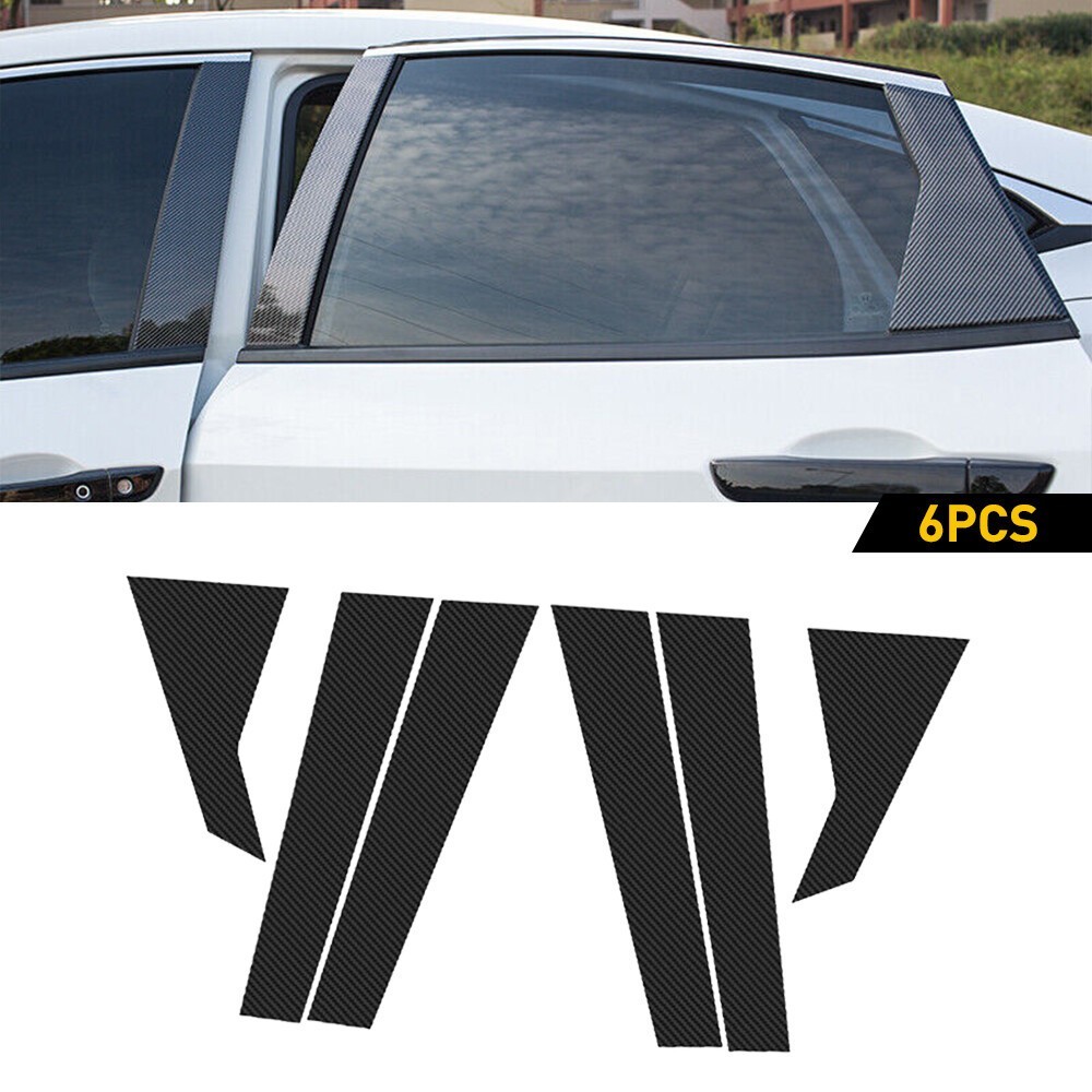 6pcs For 2016-2021 Honda Civic Door Pillar Post Trim Carbon Fiber Color Decor US