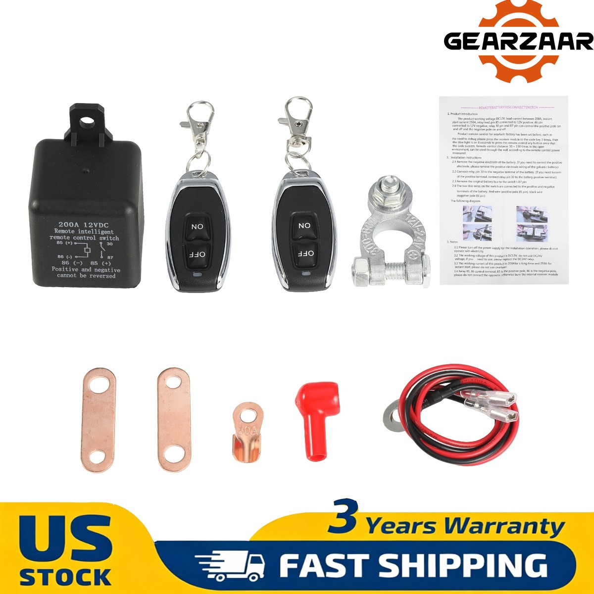 Anti Theft Control Relay Fobs 12V 200A Car Battery Disconnect Switch Black
