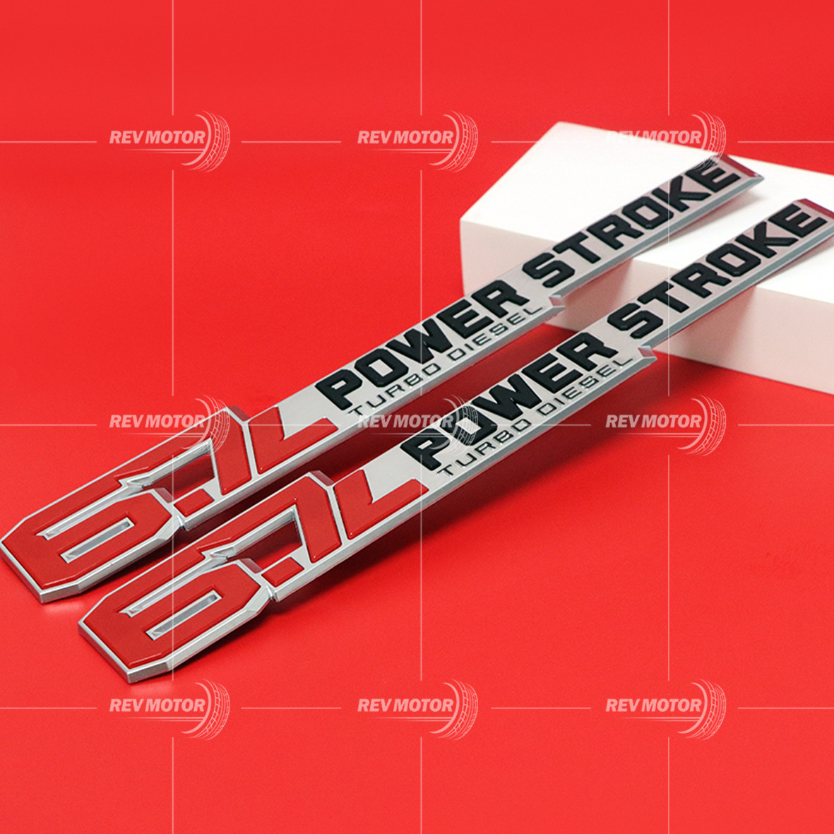 2x Set For 23-24 F-250F-350 6.7L Power-Stroke Emblem Name Plate Side Badges Red