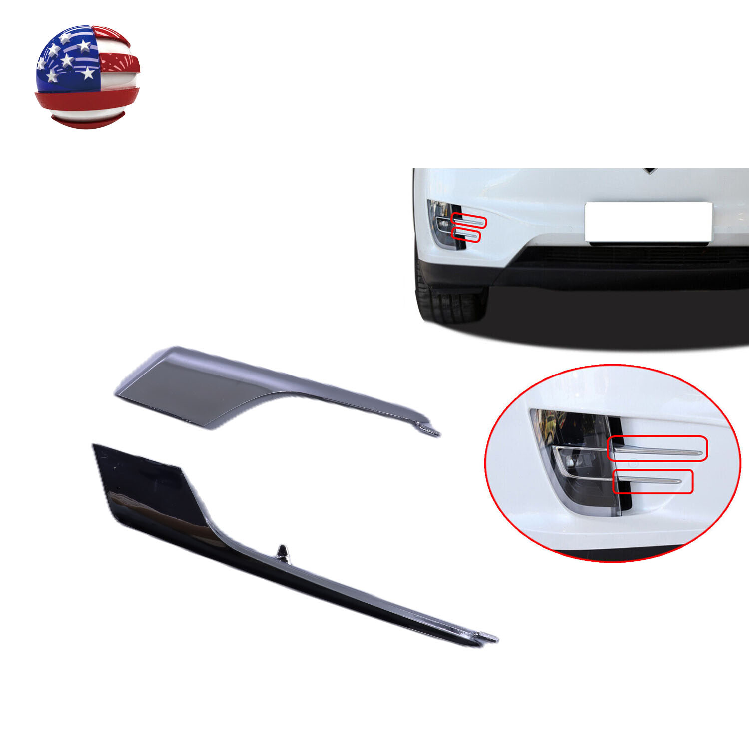 2Pcs Front Right Lower & Upper Fog Light Molding Strip Trim for Tesla Model X