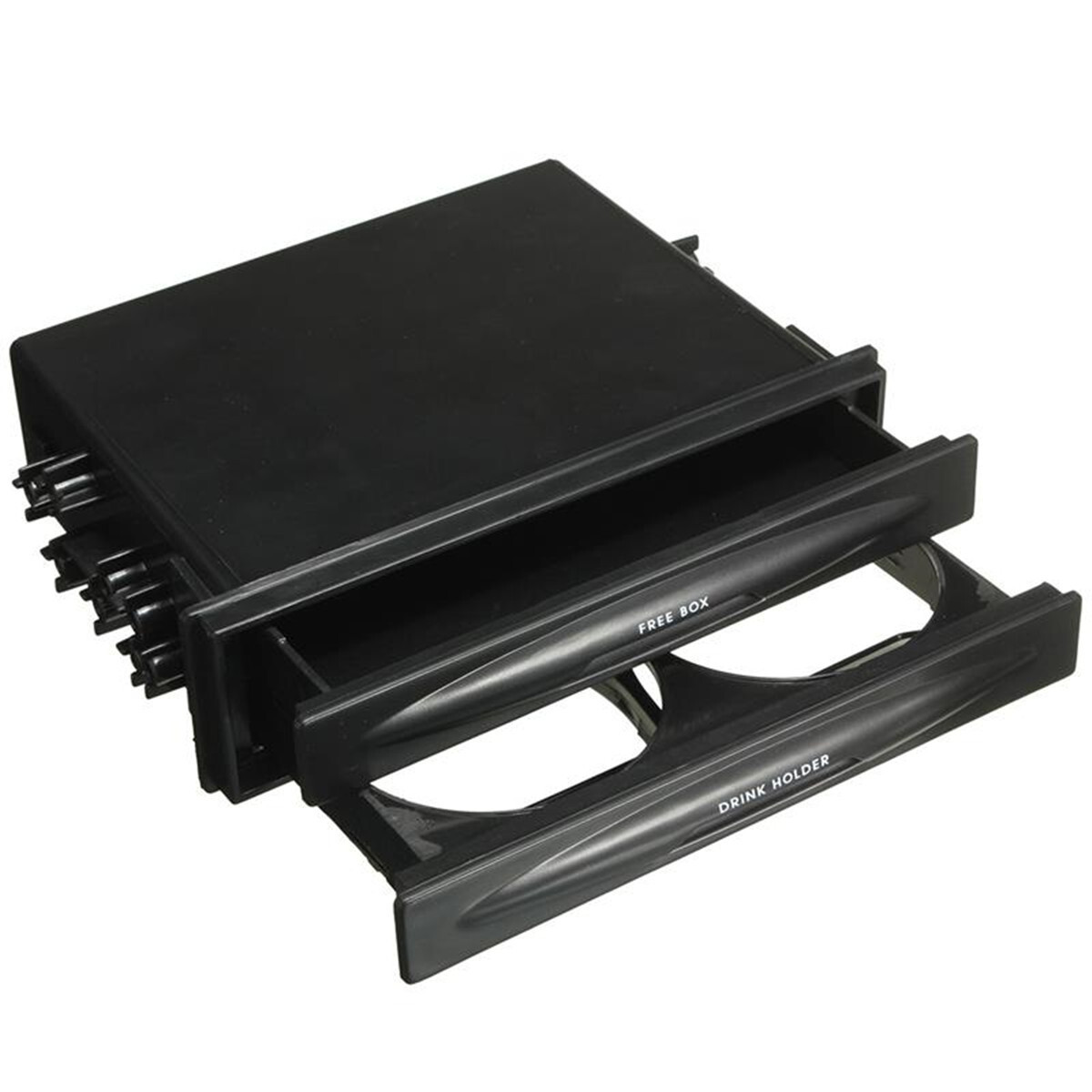 Car Radio Stereo Storage Double 2Din Dash Trim Kit Pocket Box w/Cup Holder Black