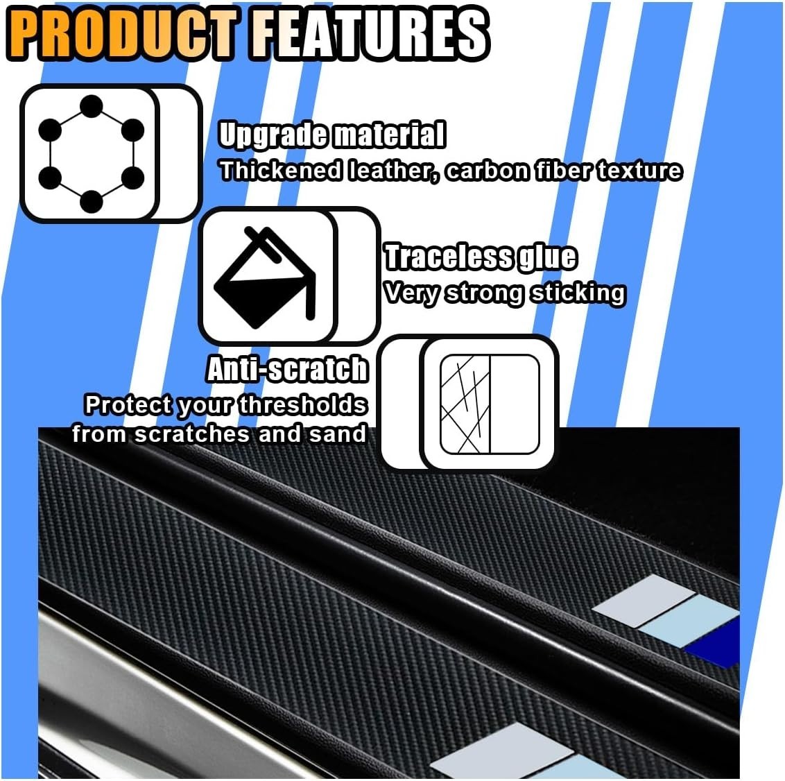 4PCS Tri-Color Carbon Fiber Door Sill Protectors – Universal Fit & Easy Install