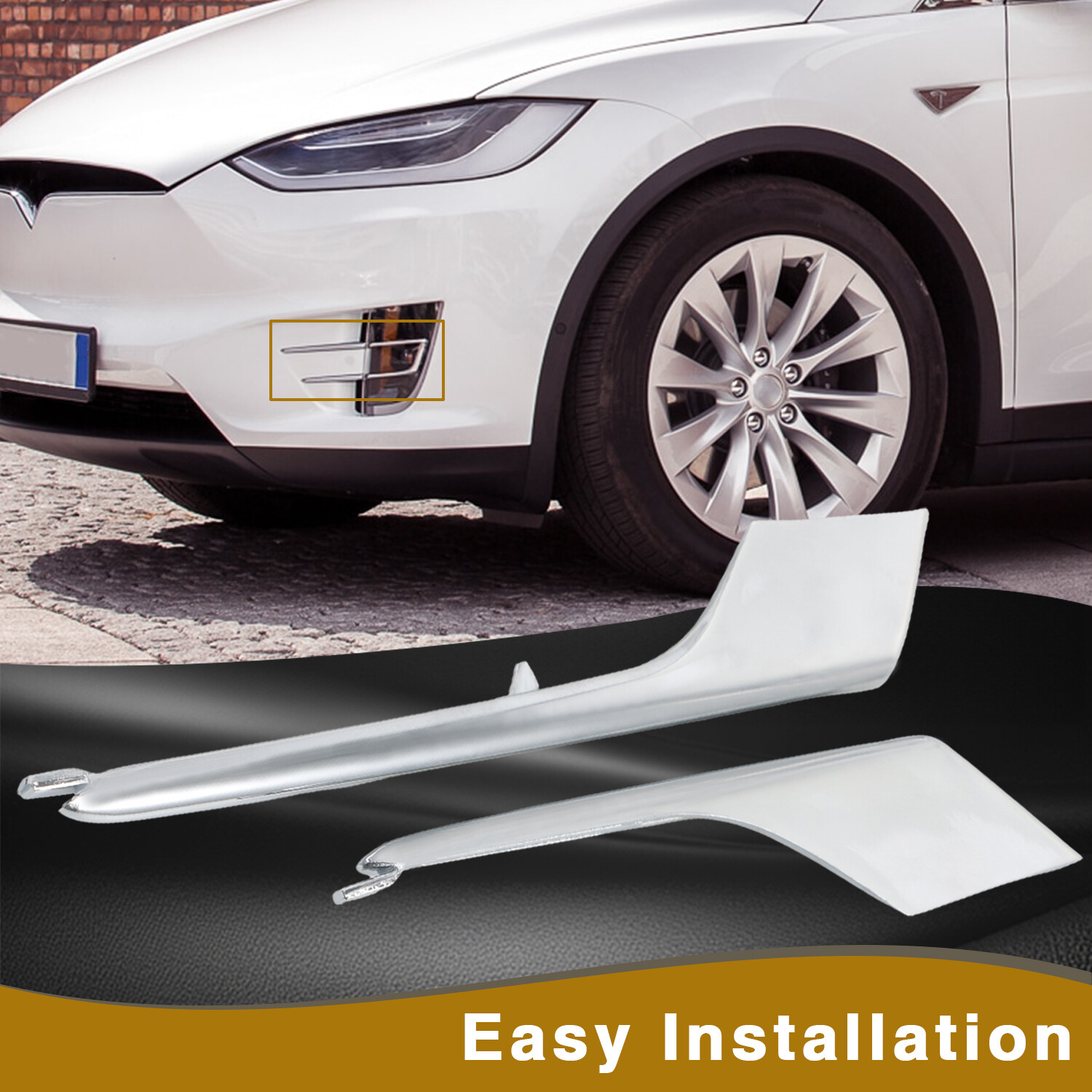 Front Left Lower & Upper Fog Light Molding Strip Trim Pair for Tesla Model X