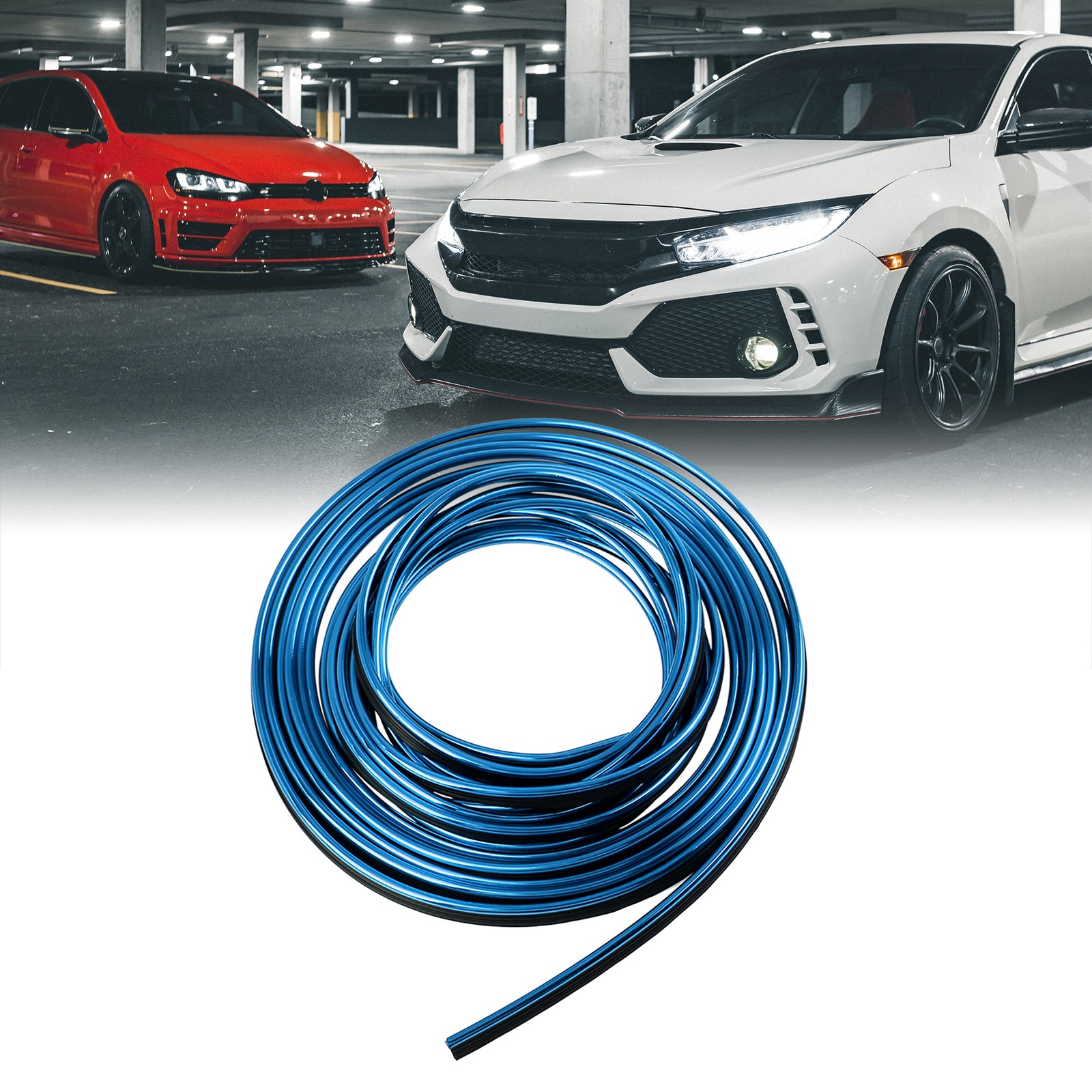 5m Blue Chrome Decorative Line Car Interior Gap Door Window Edge Trim Strips