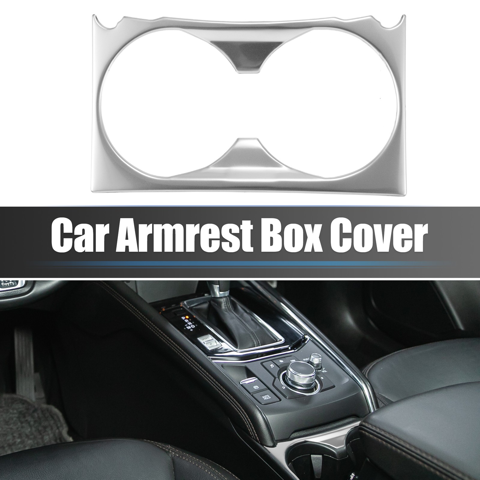 Car Cup Holder Frame Gear Shift Cover Trim for Mazda CX-5 CX5 17-22 Silver Tone